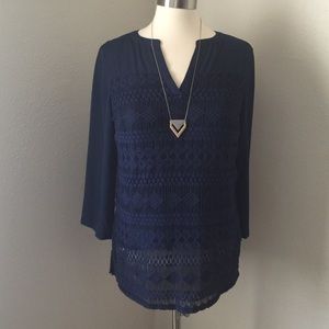 Zac & Rachel Navy Lace Top